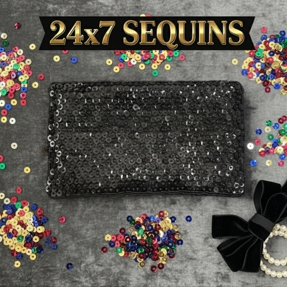 Vintage Black Sequin Evening Clutch Bag